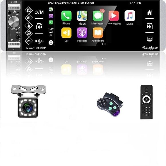 Car Smart AI Voice Player 1 Din Bluetooth CarPlay & Android 5.1” Screen - Picture 1 of 8